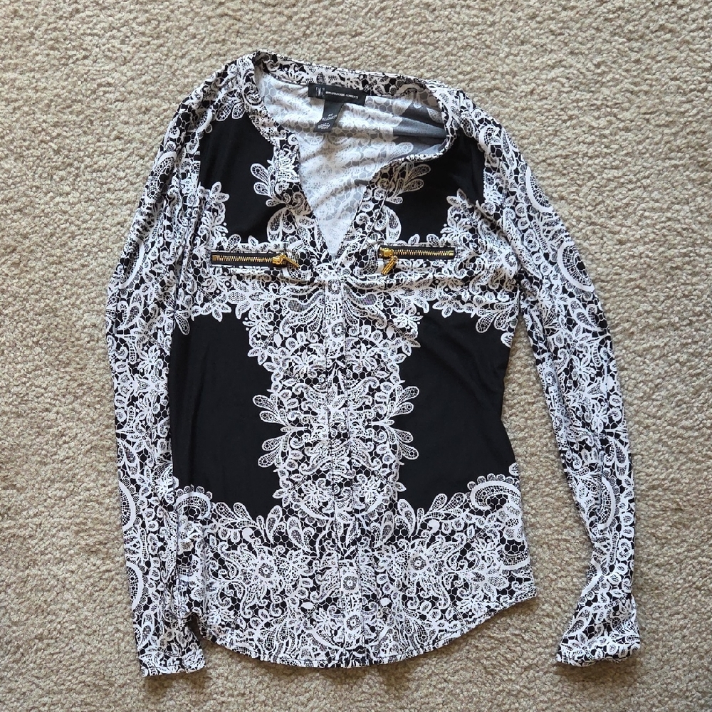 INC International Concepts Black and White Lace Long Sleeve Top And Tank Top